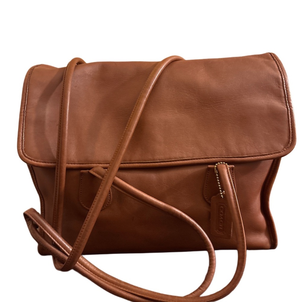 Coach Vintage 1996 Flap Shopper British Tan Leather Shoulder Bag USA